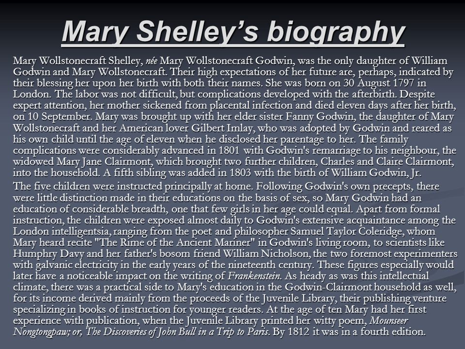 Mary shelley her life influence frankenstein mary shelley